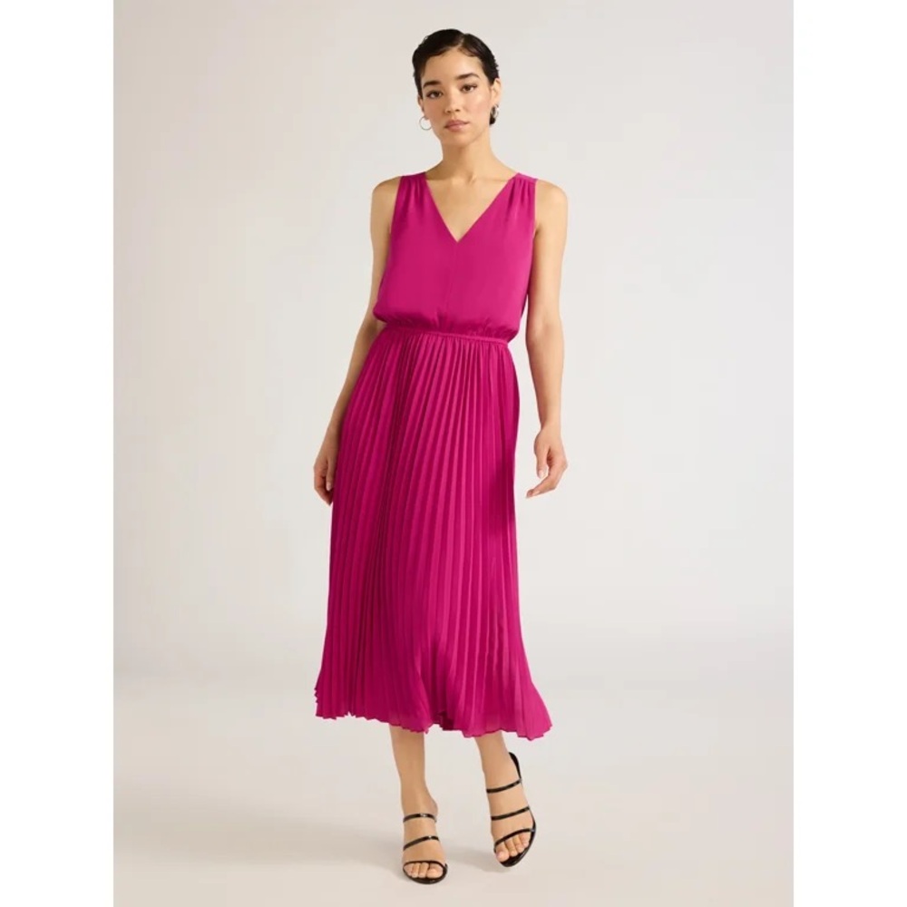 Sofia Vergara Women's Sleeveless Pleated V-Neck Midi Dress NWT